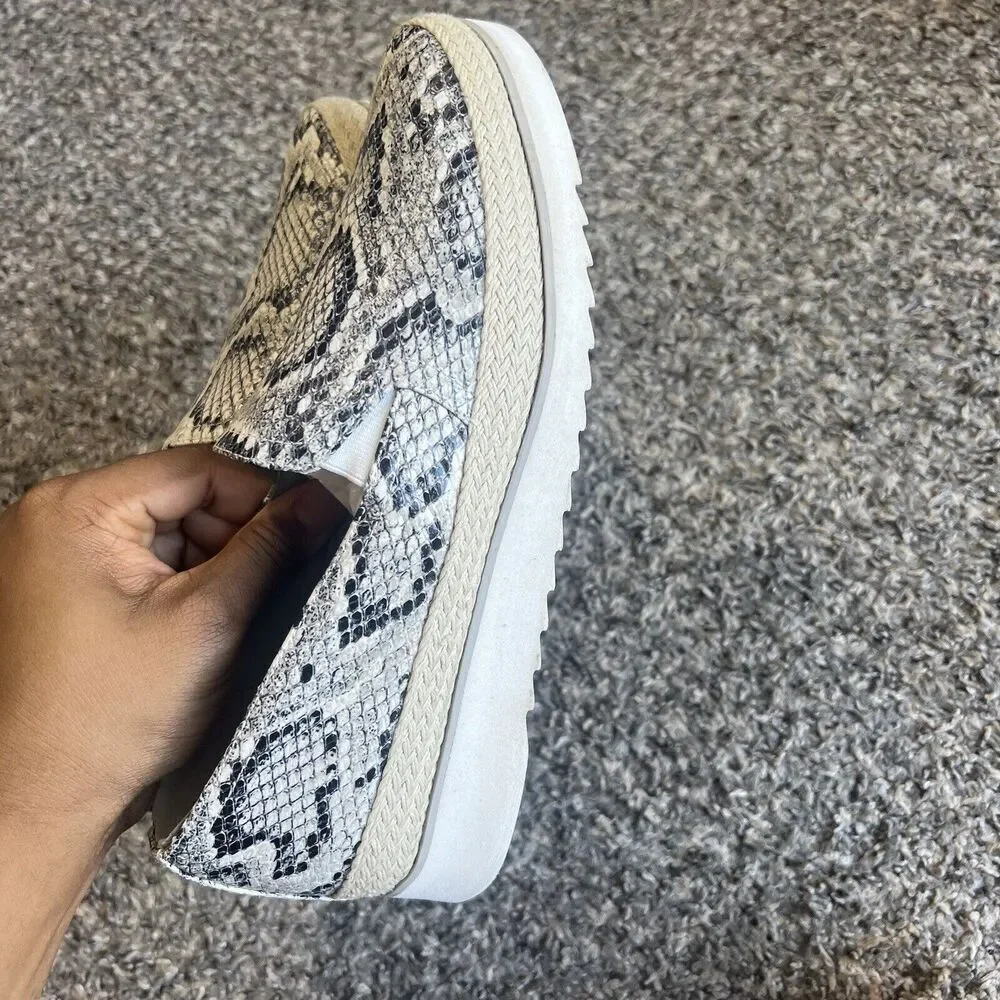 DONALD PLINER Finni Sz 8 Leather Espadrille Loafer Shoe Platform Snake Skin
